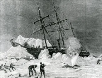 „Pandora” skuta w lodzie, Melville Bay 24 lipca, z „The Illustrated London News”, 1876